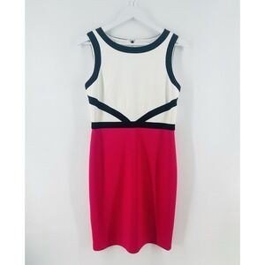 Calvin Klein Colorblock Sheath Pencil Dress Pink Black Bodycon Size 8 P1016